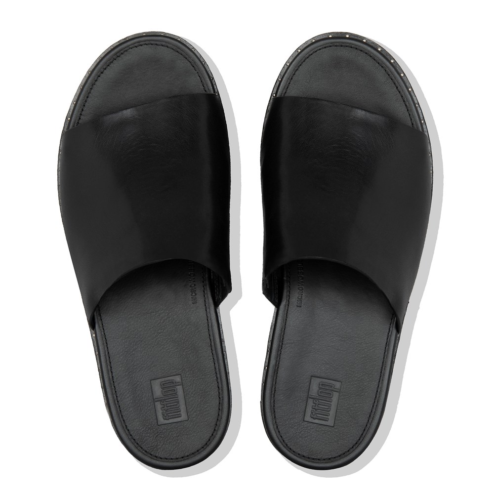 Fitflop Philippines - Fitflop Womens Wedge Black - Fitflop Eloise Espadrille Leather Slides Buy